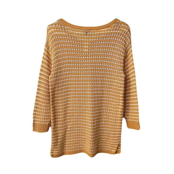 NEW Talbots Womens Size Small Gold & White Striped Open Knit Mixed Yarn Sweater - Picture 4 of 7